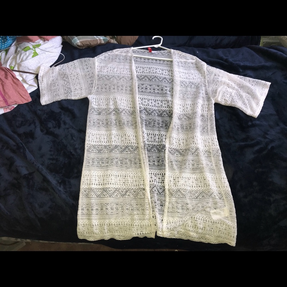H&M White Lace Tribal Print Cardigan